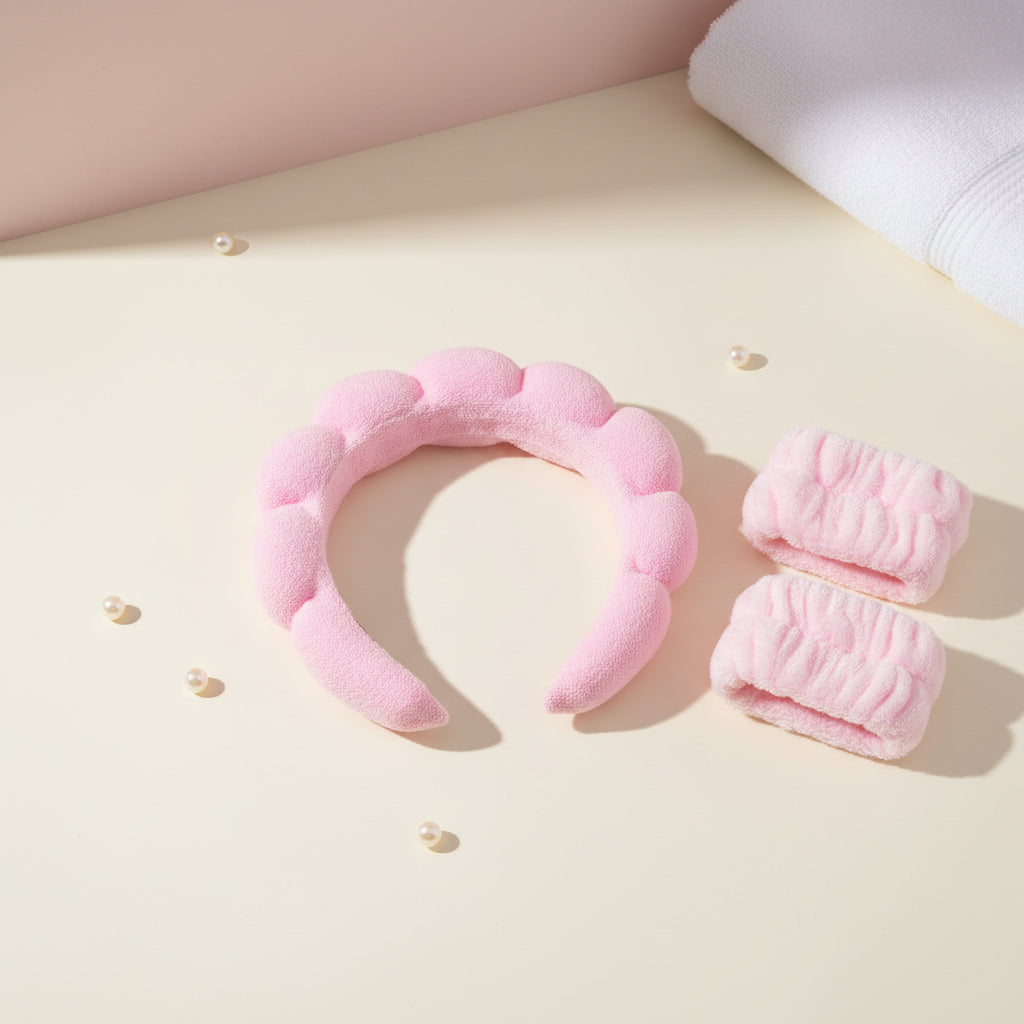 Pink Cloud Puff Spa Headband Set