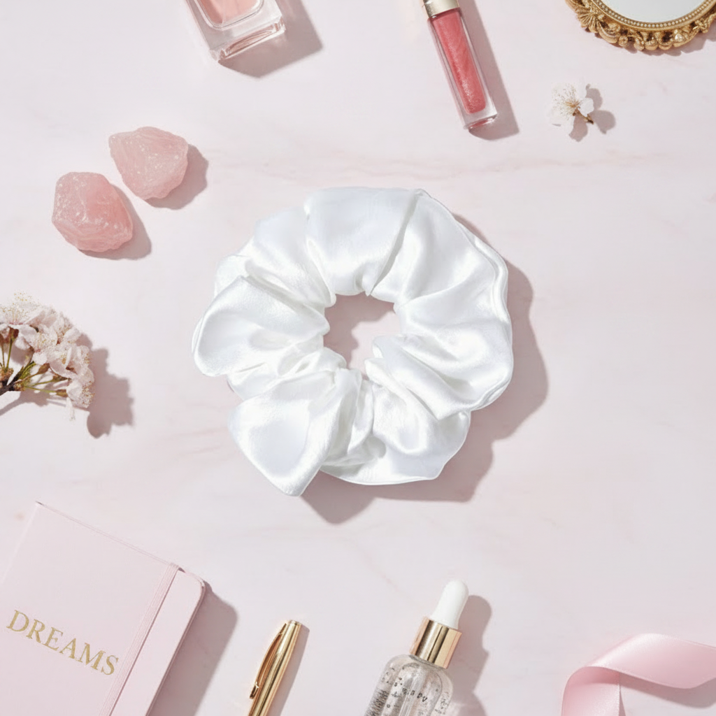 Soft White Satin Scrunchie