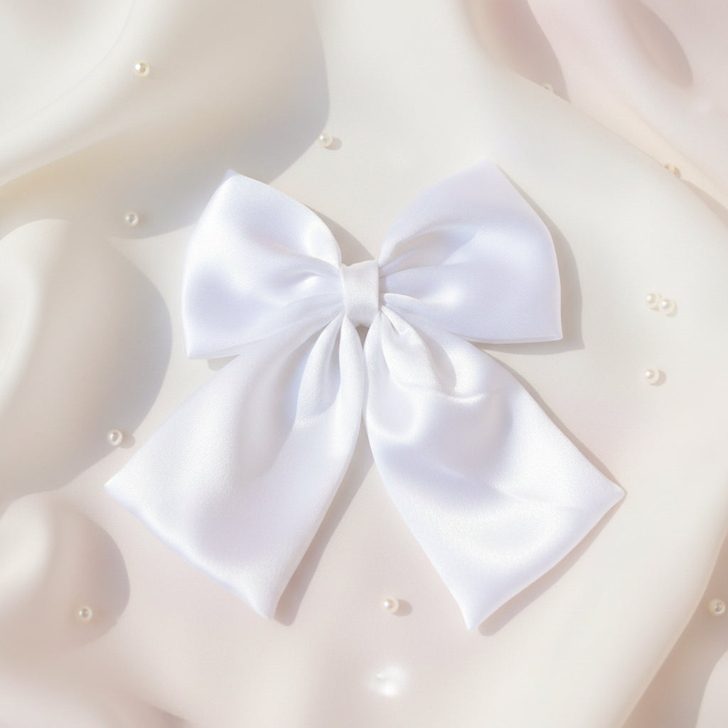 White Satin Hair Bow