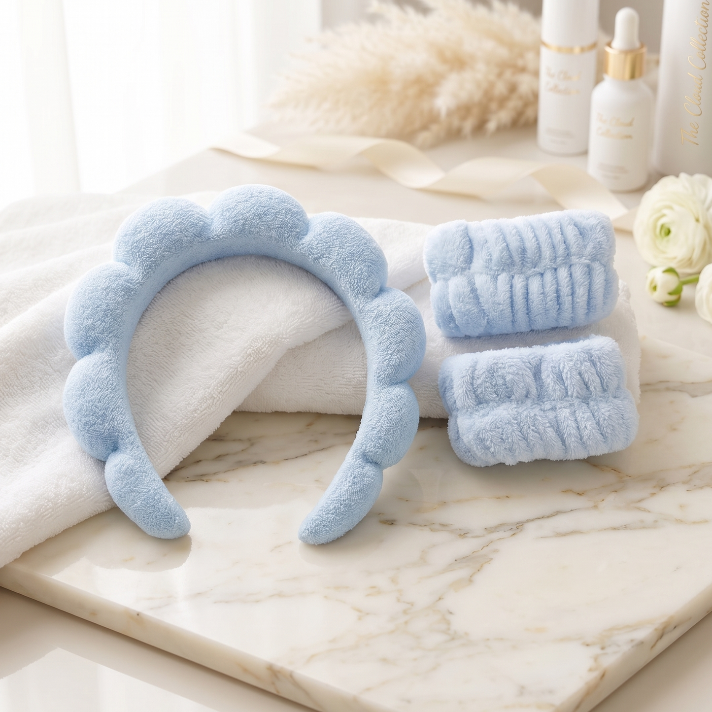 Pastel Blue Cloud Puff Spa Headband Set