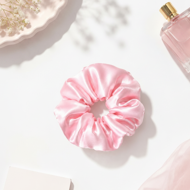 Premium Pink Satin Scrunchie