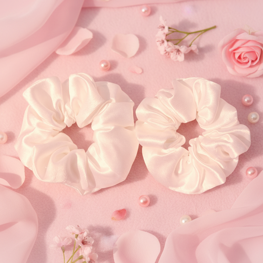 Soft White Satin Scrunchies Set Of 2